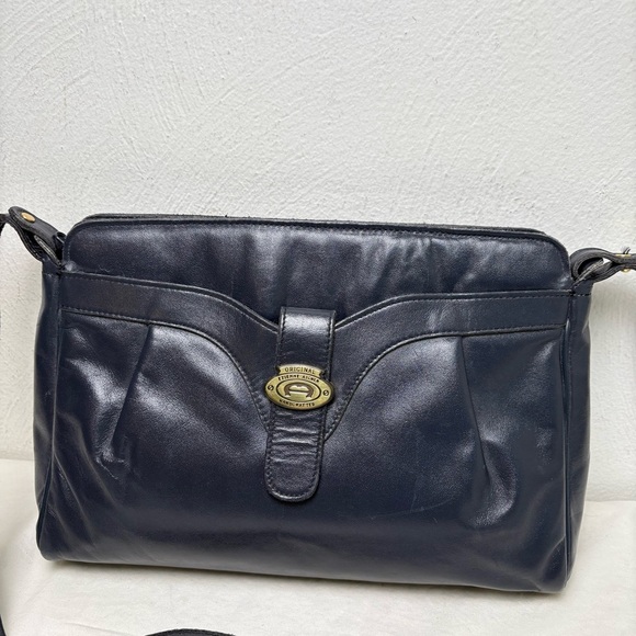 ETIENNE AIGNER Vintage Navy Blue Pleated Leather Shoulder Bag Purse Classic - Picture 5 of 17
